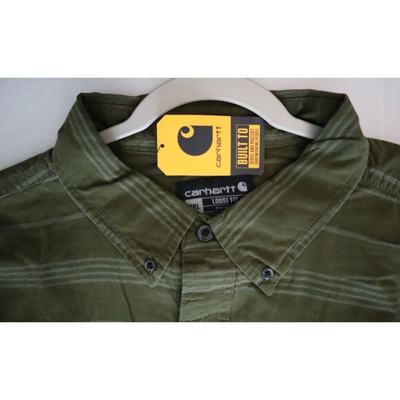 Carhartt Men's Sz 2XL Basil Green Plaid Loose Fit Midweight Chambray L/S Shirt - Picture 3 of 7